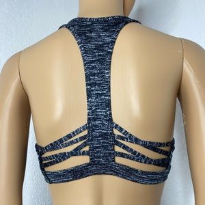VICTORIA’S SECRET Strappy-back Plunge Sport Bra Black/Tornado Heather Size S EUC